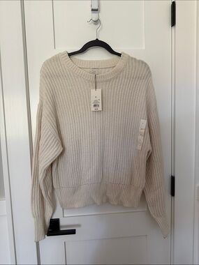 a new day Cream Ribbed Crewneck Sweater
